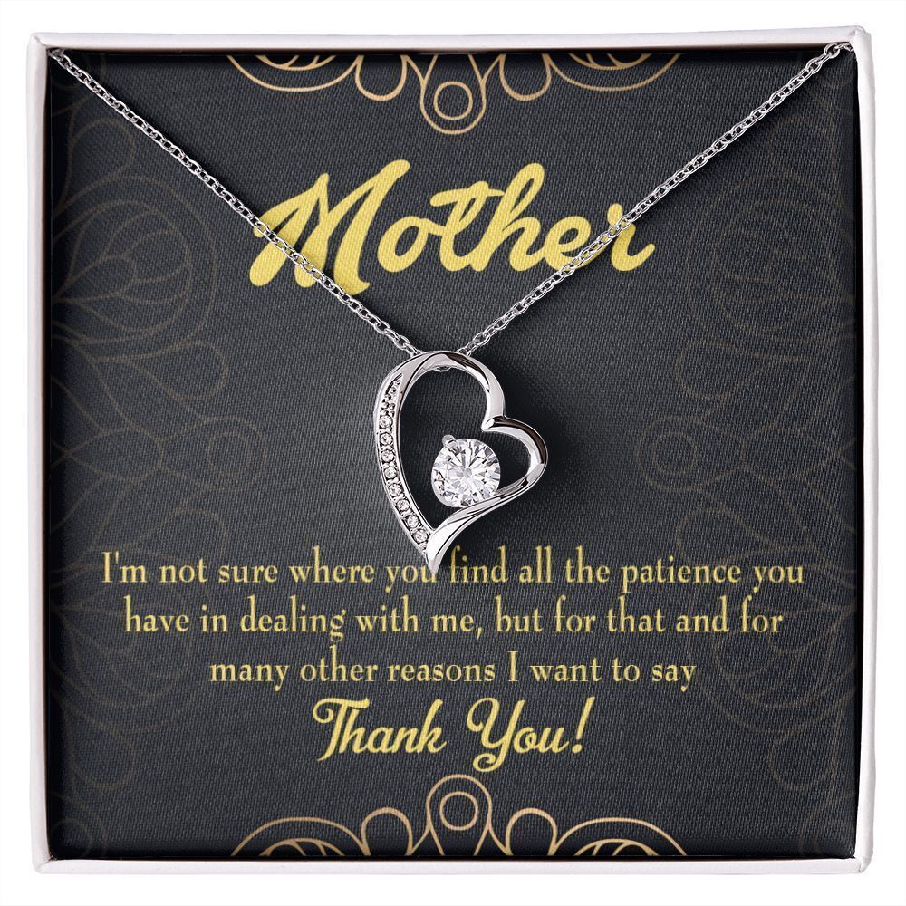 Mom Patience Forever Love CZ Heart Necklace White Gold Standard Box